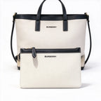 Burberry London Canvas Tote Bag Globe Print Leather Trim Shoulder Shopping Bag