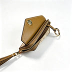 Tory Burch T-pattern keychain card holder | Hazelnut brown canvas with letter pattern multi-card slots comes with a detachable wrist strap  T-pattern keychain card holder