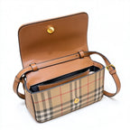 Burberry Classic Vintage Check Crossbody Bag | Small Leather Trim Flap Shoulder Bag for Women - Beige (20x15cm)