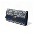Tory Burch T Monogram Navy Blue and Beige Monogram Canvas Foldable Women's Clutch