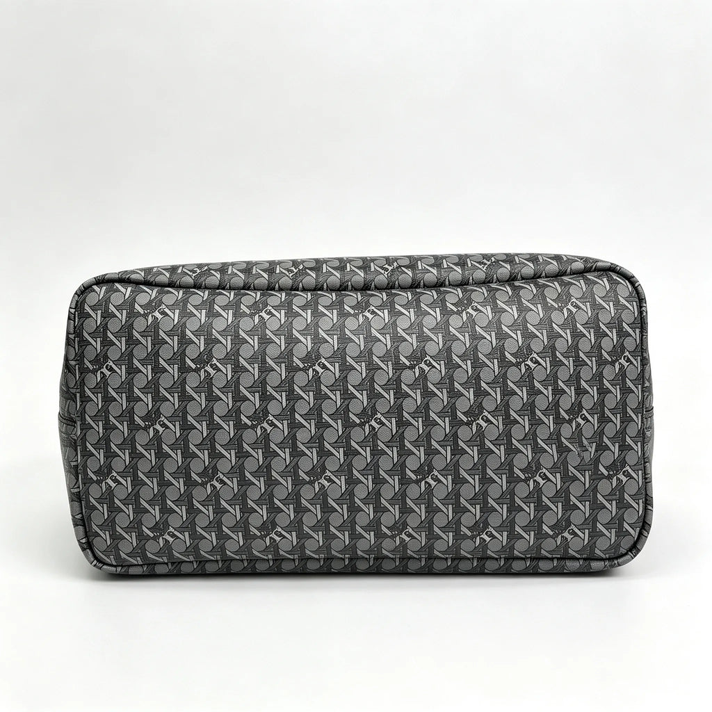 Tory Burch Ever-Ready | Grey coated canvas with woven print leather trim zip closure detachable pouch women's designer handbag