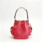 Tory Burch T Monogram red jacquard fabric adjustable shoulder strap and drawstring closure women's casual tote bag