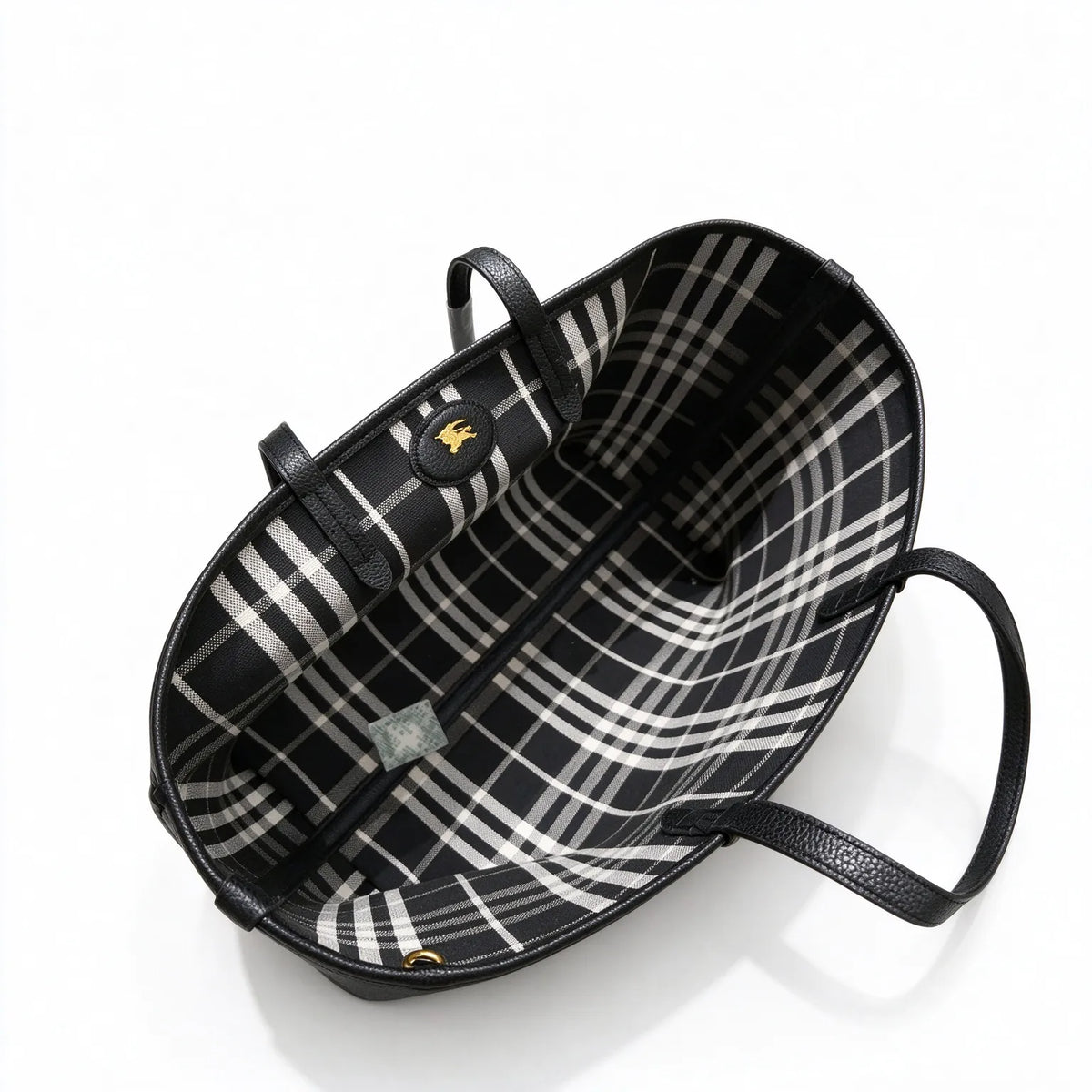 Burberry Reversible Bloomsbury Medium Tote Bag | Black Grainy Leather & Vintage Check