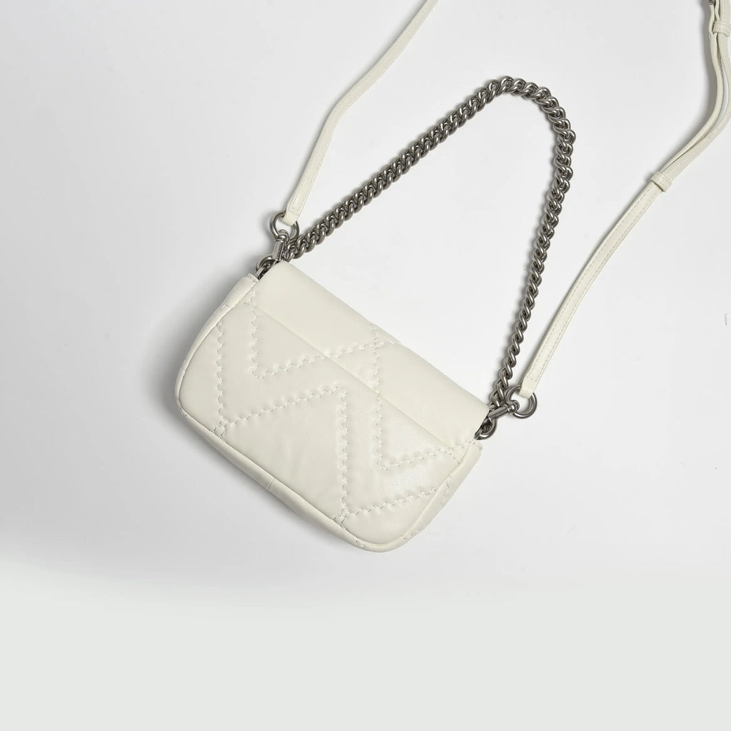 Marc Jacobs J Marc Mini Quilted Chain Bag | White Lambskin  Detachable Shoulder Strap Women's Designer Crossbody Bag