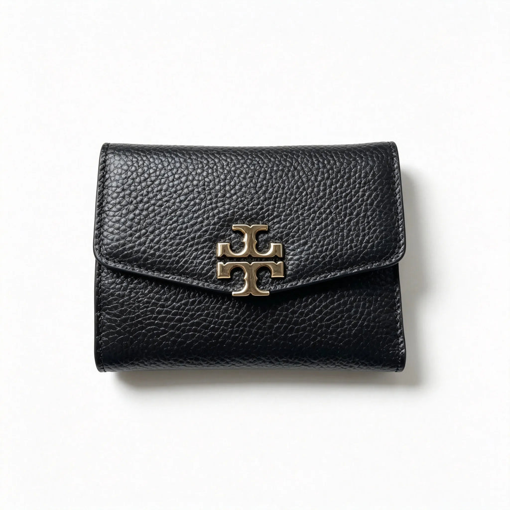 Tory Burch Kira black pebbled leather wallet multi-card slots and zippered coin pocket small and foldable women's wallet