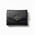 Tory Burch Kira black pebbled leather wallet multi-card slots and zippered coin pocket small and foldable women's wallet