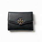 Tory Burch Kira black pebbled leather wallet multi-card slots and zippered coin pocket small and foldable women's wallet