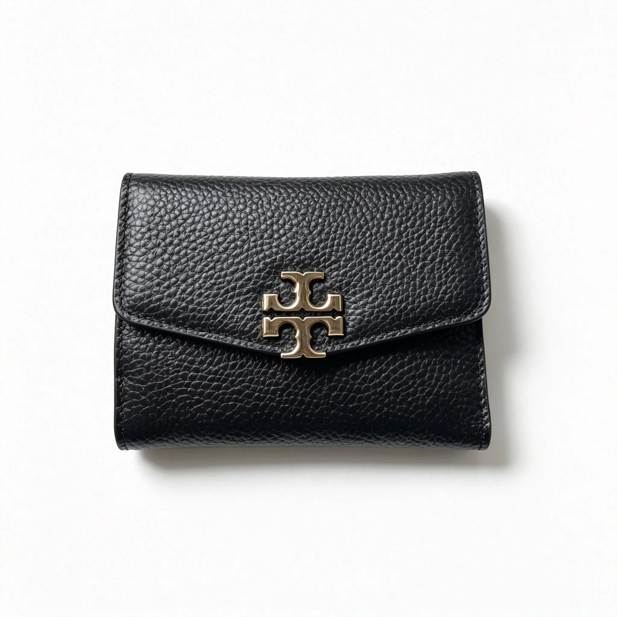 Tory Burch Kira black pebbled leather wallet multi-card slots and zippered coin pocket small and foldable women's wallet