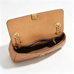 Tory Burch Kira | Warm brown pebbled leather  detachable chain shoulder strap women's designer handbag