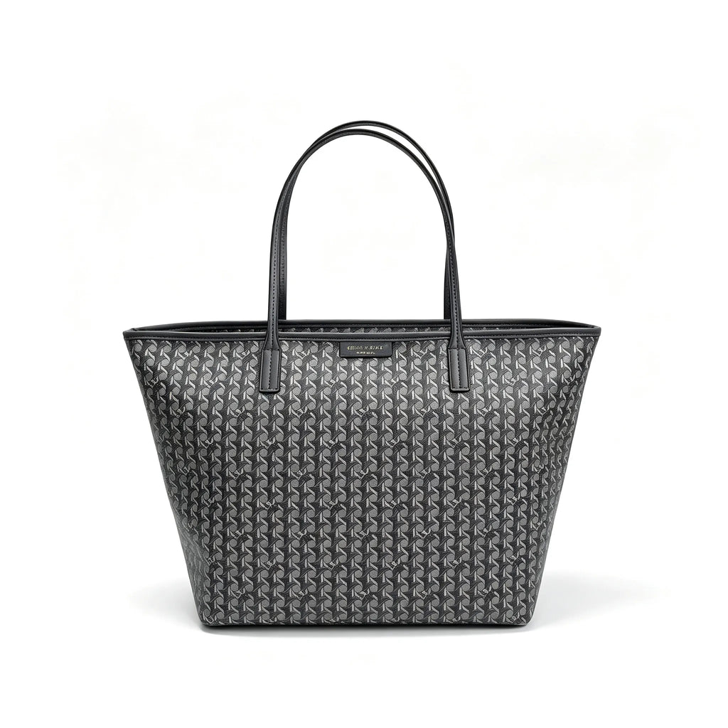 Tory Burch Ever-Ready | Grey coated canvas with woven print leather trim zip closure detachable pouch women's designer handbag