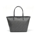 Tory Burch Ever-Ready | Grey coated canvas with woven print leather trim zip closure detachable pouch women's designer handbag