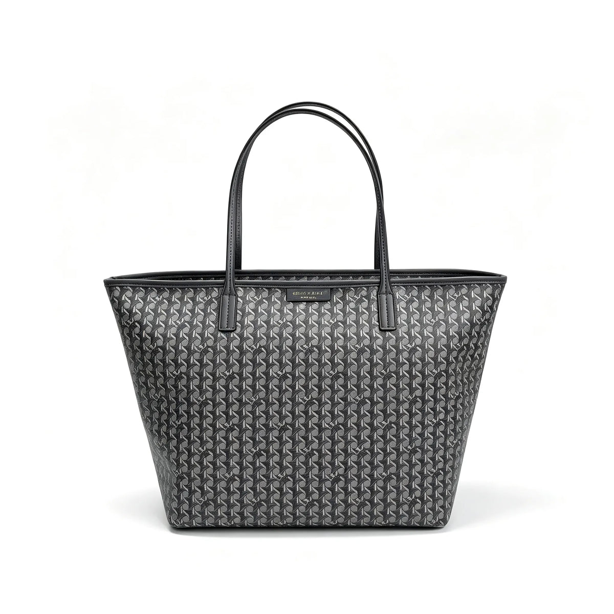 Tory Burch Ever-Ready | Grey coated canvas with woven print leather trim zip closure detachable pouch women's designer handbag