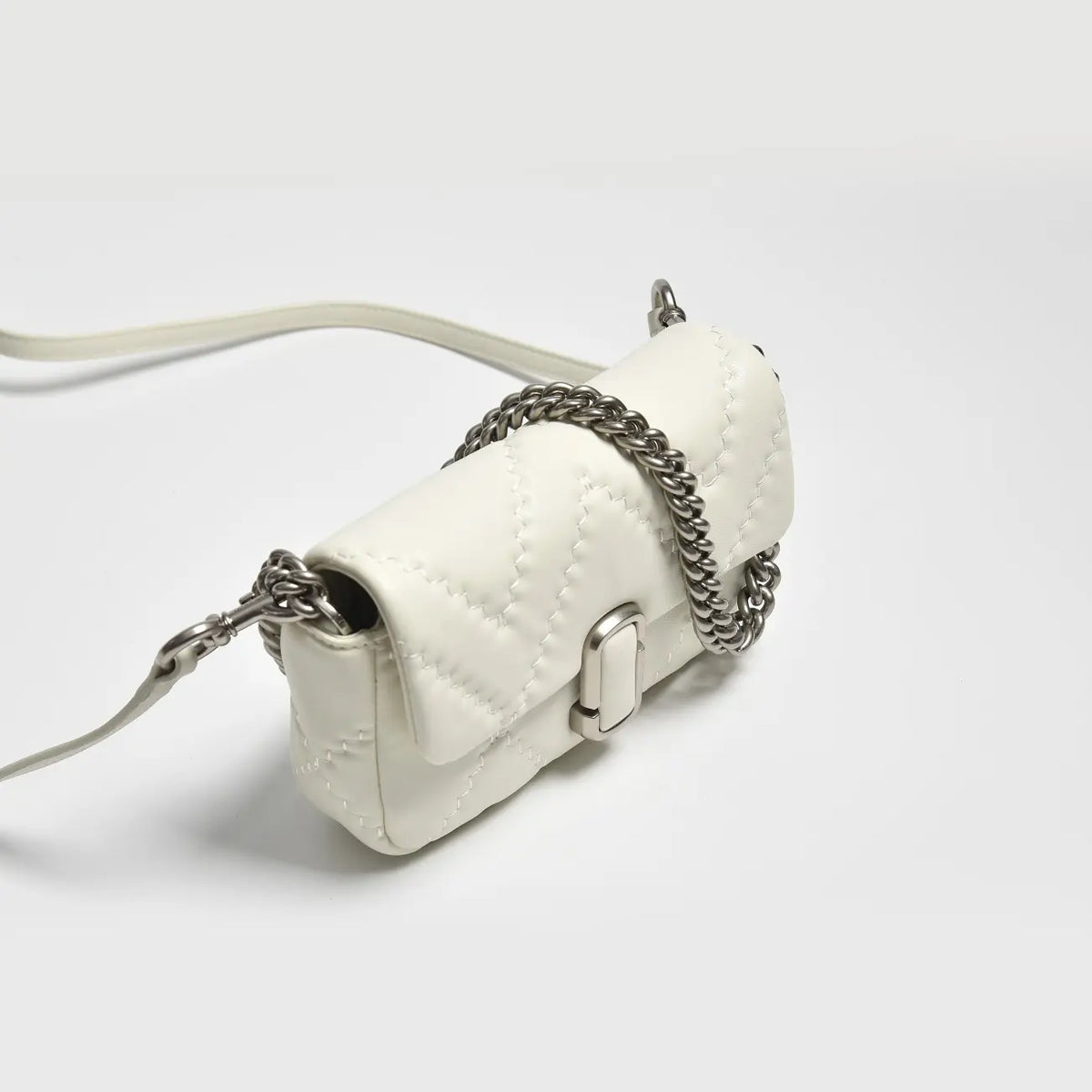Marc Jacobs J Marc Mini Quilted Chain Bag | White Lambskin  Detachable Shoulder Strap Women's Designer Crossbody Bag