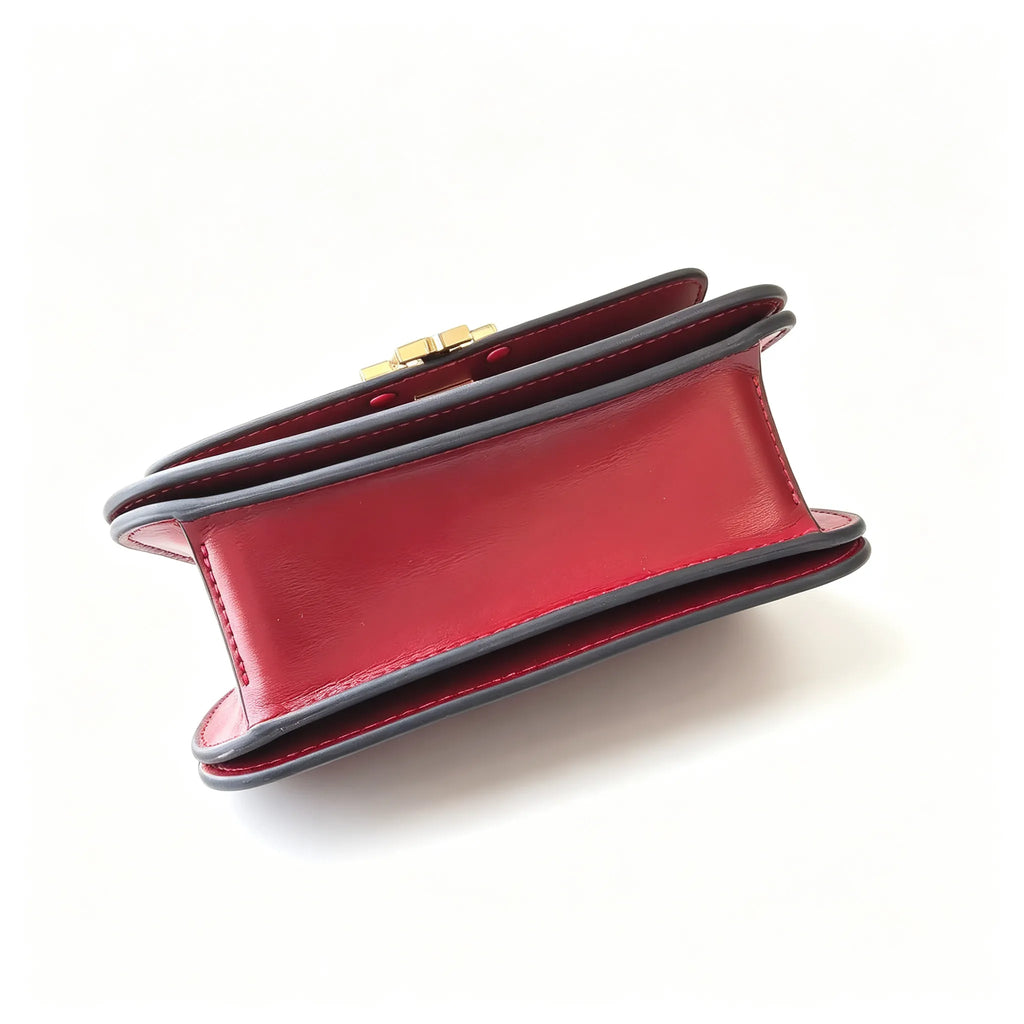 Tory Burch Eleanor ruby red calfskin leather adjustable twist chain shoulder strap multi-angle carrying option for women