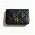 Tory Burch Willa black quilted leather wallet with multiple card slots and a zippered coin pocket a small m foldable women's wallet
