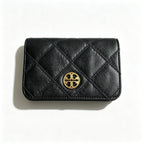 Tory Burch Willa black quilted leather wallet with multiple card slots and a zippered coin pocket a small m foldable women's wallet