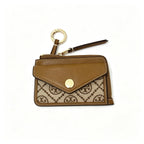 Tory Burch T-pattern keychain card holder | Hazelnut brown canvas with letter pattern multi-card slots comes with a detachable wrist strap  T-pattern keychain card holder