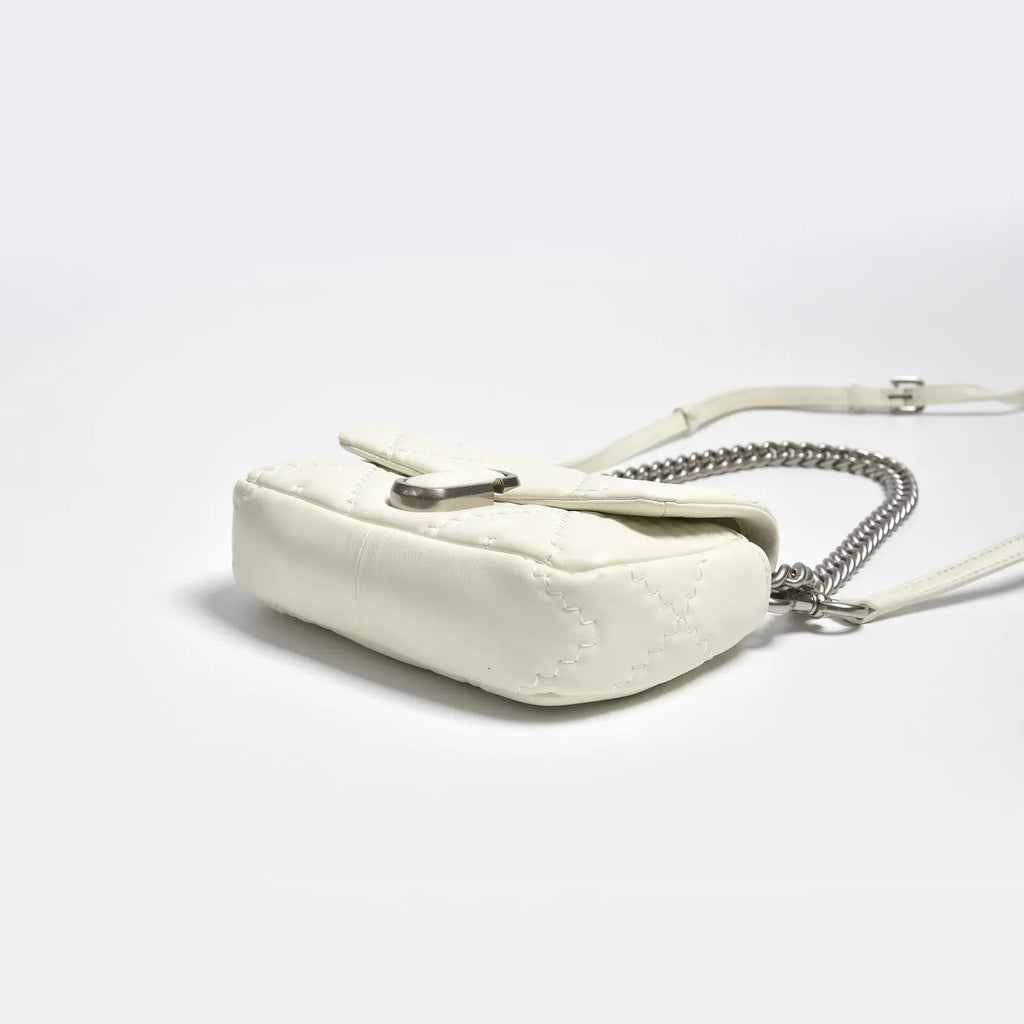 Marc Jacobs J Marc Mini Quilted Chain Bag | White Lambskin  Detachable Shoulder Strap Women's Designer Crossbody Bag