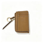 Tory Burch T-pattern keychain card holder | Hazelnut brown canvas with letter pattern multi-card slots comes with a detachable wrist strap  T-pattern keychain card holder