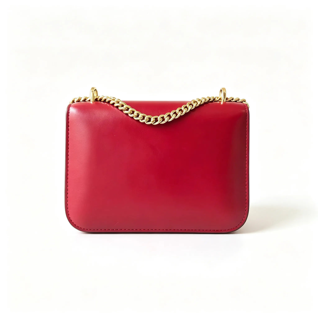 Tory Burch Eleanor ruby red calfskin leather adjustable twist chain shoulder strap multi-angle carrying option for women