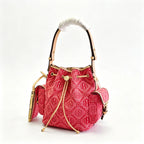 Tory Burch T Monogram red jacquard fabric adjustable shoulder strap and drawstring closure women's casual tote bag