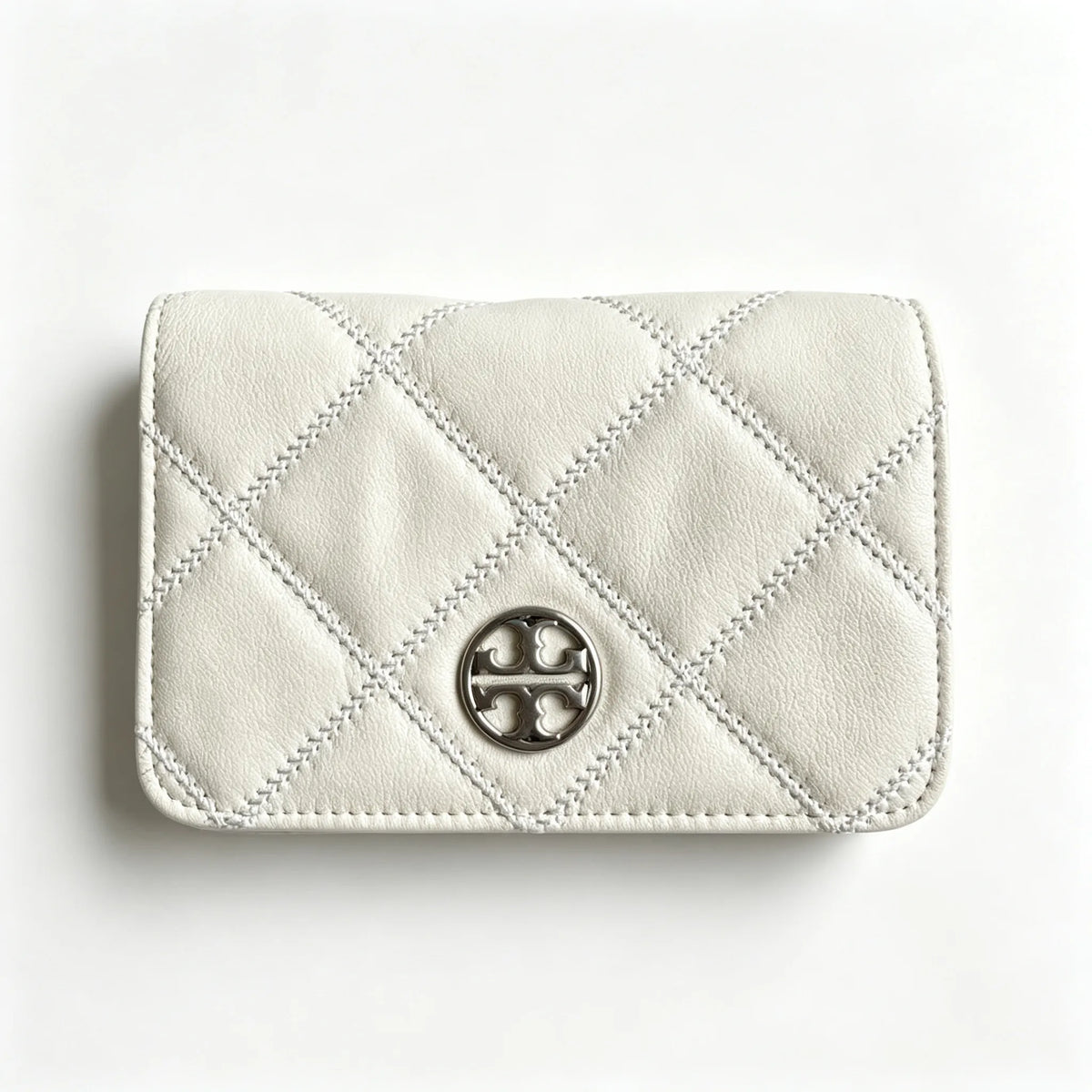 Tory Burch Willa black quilted leather wallet with multiple card slots and a zippered coin pocket a small m foldable women's wallet