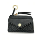 Tory Burch | Black embossed leather  multi-card slot design comes with a detachable wrist strap compact and portable  suitable for everyday use and travel