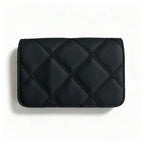 Tory Burch Willa black quilted leather wallet with multiple card slots and a zippered coin pocket a small m foldable women's wallet