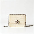 Tory Burch Eleanor off-white embossed leather twisted chain shoulder strap multiple carrying options for women
