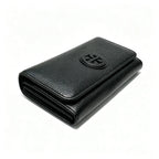 Tory Burch Parker black pebbled leather wallet with multiple card slots and a zippered coin pocket foldable long women's wallet
