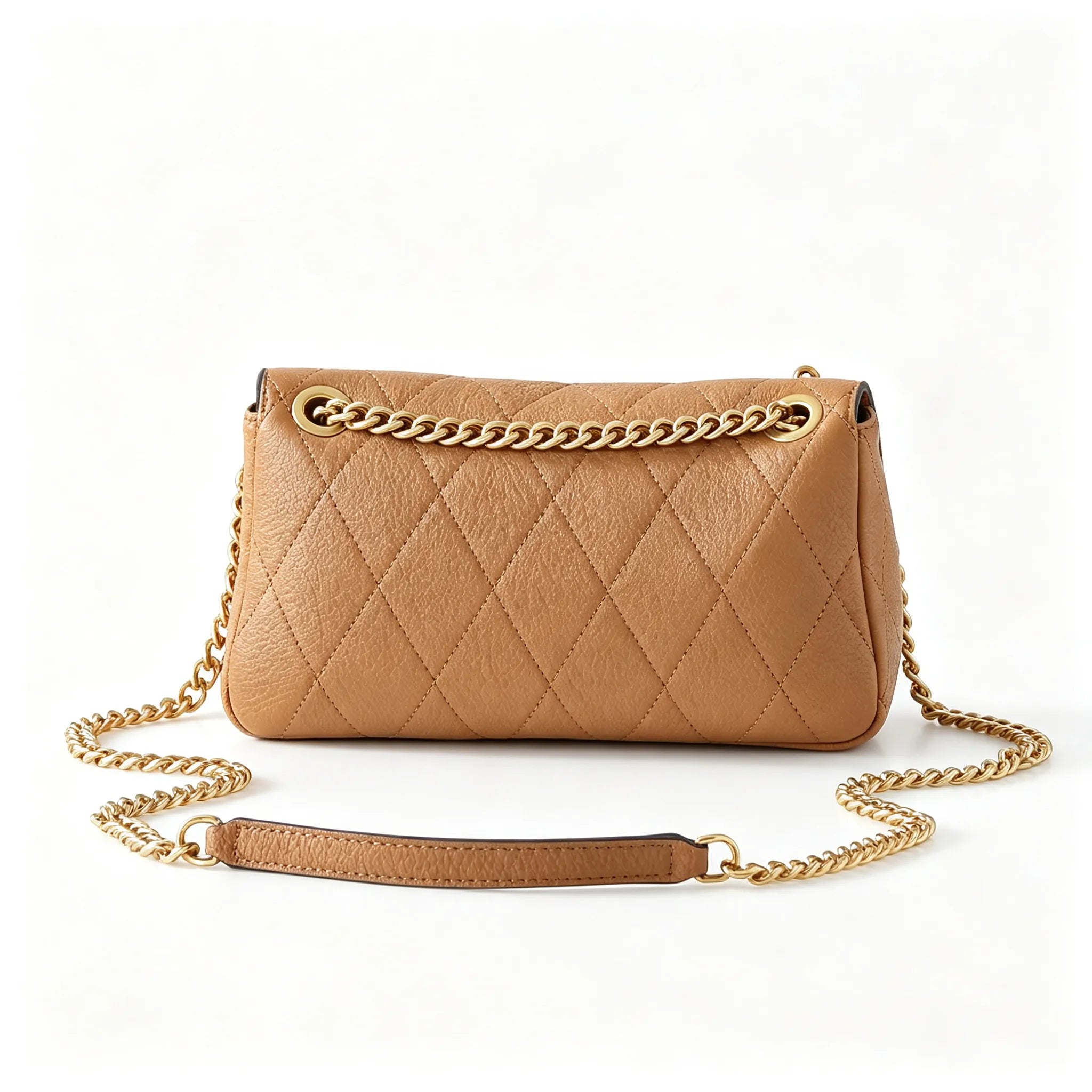 Tory Burch Kira | Warm brown pebbled leather  detachable chain shoulder strap women's designer handbag
