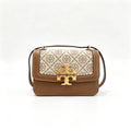 Tory Burch Eleanor  beige and brown jacquard fabric with adjustable leather shoulder strap women's style