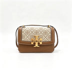 Tory Burch Eleanor  beige and brown jacquard fabric with adjustable leather shoulder strap women's style