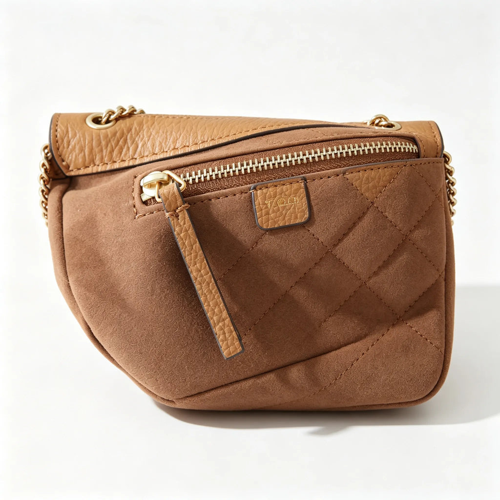 Tory Burch Kira | Warm brown pebbled leather  detachable chain shoulder strap women's designer handbag