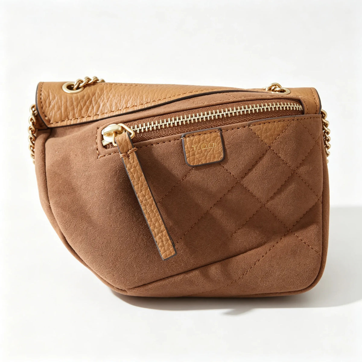 Tory Burch Kira | Warm brown pebbled leather  detachable chain shoulder strap women's designer handbag