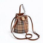 Burberry Mini Vintage Check Bucket Bag Archive Beige | TB Monogram Drawstring Calfskin Leather Mini Shoulder Crossbody Bag Women's