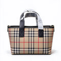 Burberry House Check Tartan Canvas Tote Bag | Black Leather Trim Zip-Top Shoulder Bag — Archive Beige/Black
