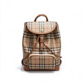 Burberry Vintage Check Drawstring Backpack | Grained Leather Trim Rucksack — Archive Beige/Tan