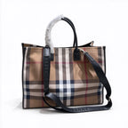 Burberry Large Vintage Check Tote Bag | Logo Woven Strap Commuter Laptop Bag — Archive Beige/Black