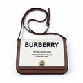 Burberry Horseferry Canvas Crossbody Bag | Logo Printed Leather Trim Flap Shoulder Bag — Natural/Brown