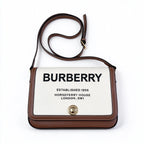 Burberry Horseferry Canvas Crossbody Bag | Logo Printed Leather Trim Flap Shoulder Bag — Natural/Brown