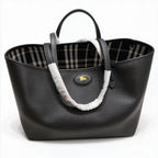 Burberry Reversible Bloomsbury Medium Tote Bag | Black Grainy Leather & Vintage Check