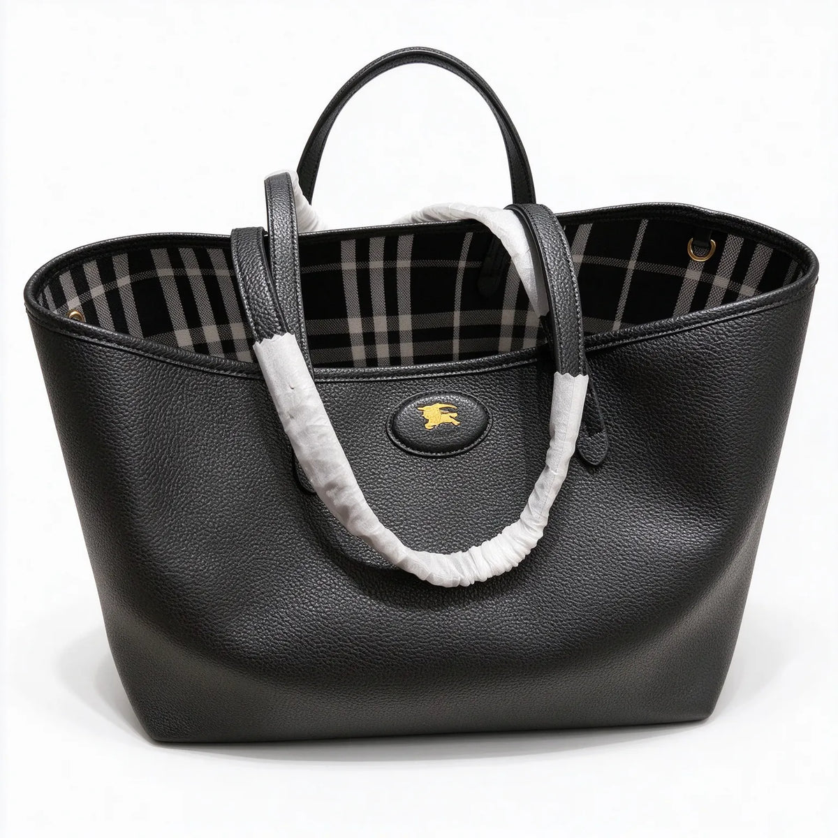Burberry Reversible Bloomsbury Medium Tote Bag | Black Grainy Leather & Vintage Check