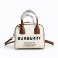 Burberry Mini Boston Bag Horseferry Canvas Leather Trim Dome Bowling Shoulder Bag