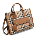 Burberry Freya Vintage Check Mini Tote Bag | Compact Canvas Leather Top Handle Crossbody — Archive Beige/Briar Brown