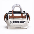 Burberry Horseferry Canvas Tote Bag | Logo Shopper with Brown Leather Strap & Black Trim — Natural/Tan/Black