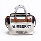 Burberry Horseferry Canvas Tote Bag | Logo Shopper with Brown Leather Strap & Black Trim — Natural/Tan/Black