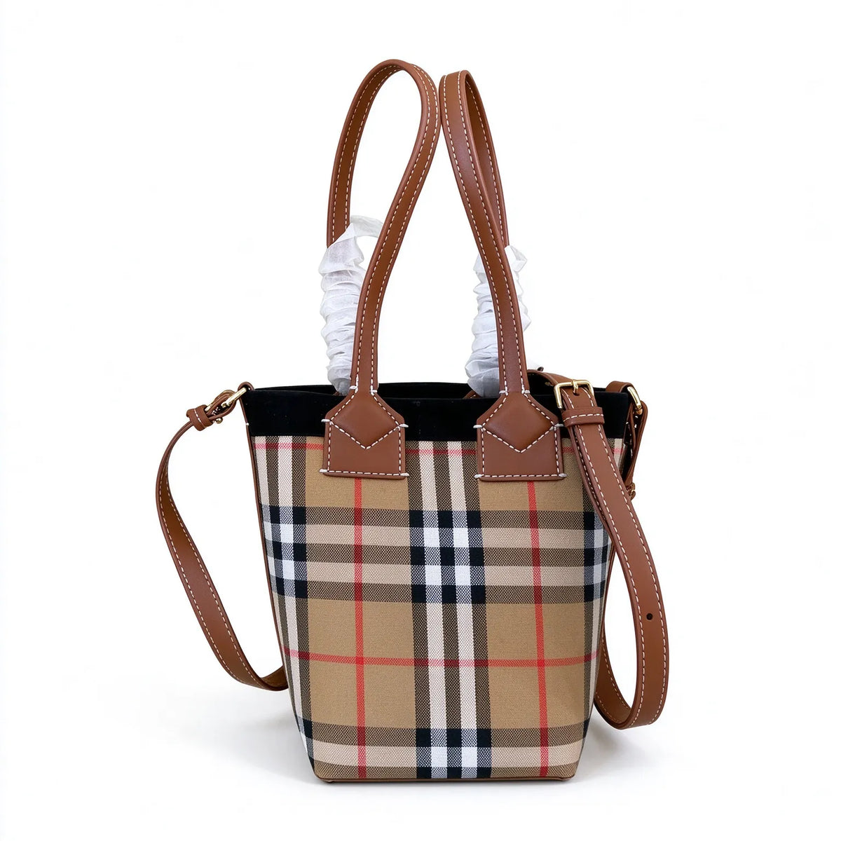 Burberry Vintage Check Mini Tote Bag | Suede Trim Leather Handle Top Handle Crossbody Bag — Archive Beige/Brown