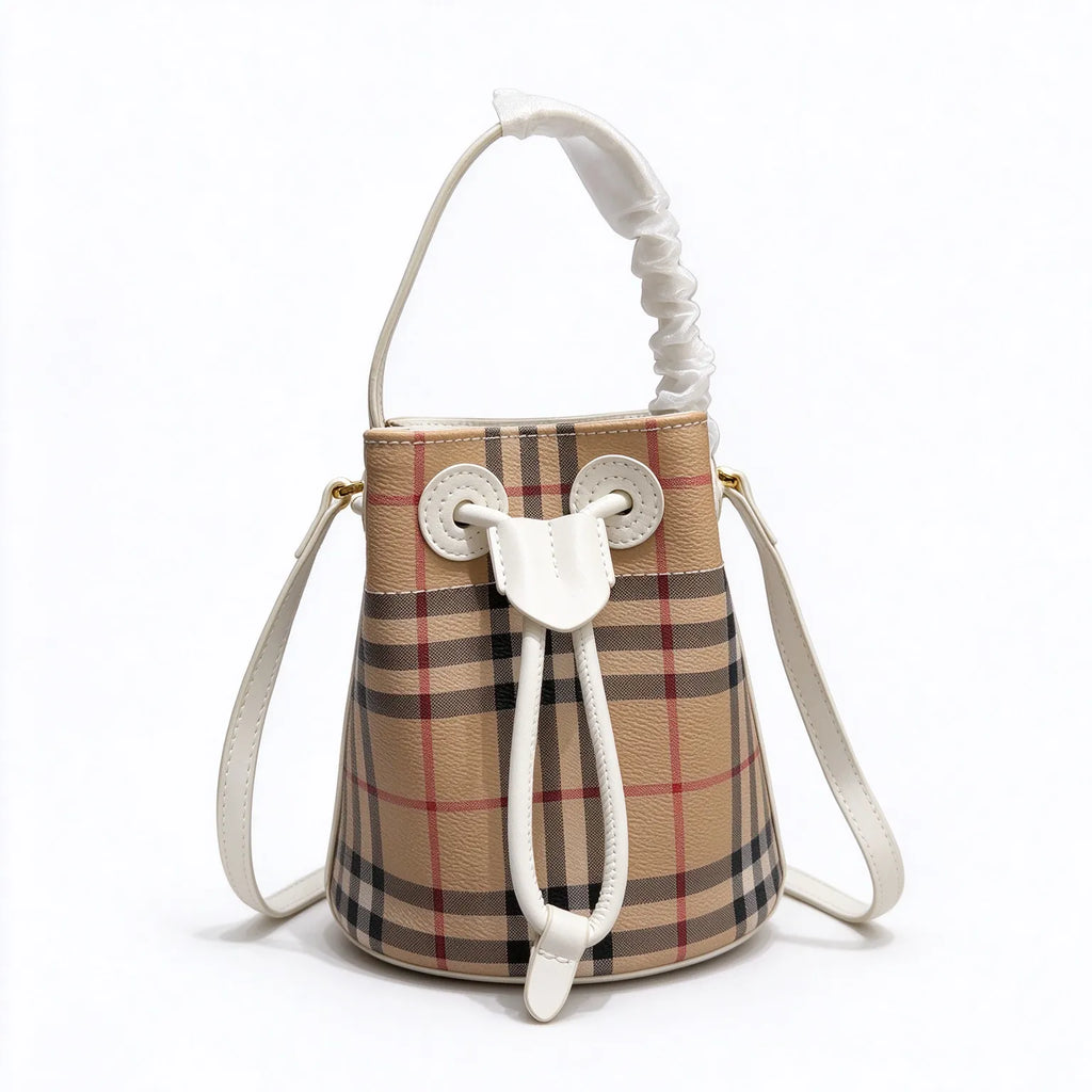 Burberry Vintage Check Mini Bucket Bag | Drawstring Crossbody Bag — Archive Beige/Chalk White
