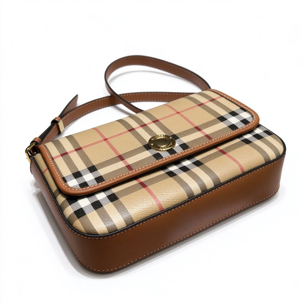 Burberry Vintage Check Small Camera Bag | Canvas Leather Crossbody Shoulder Bag — Archive Beige/Brown